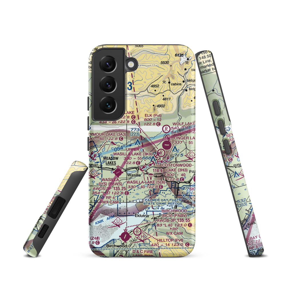 Memory Lake Seaplane Base (69AK) VFR Sectional Samsung Phone Case Samsung Galaxy S22 model shown