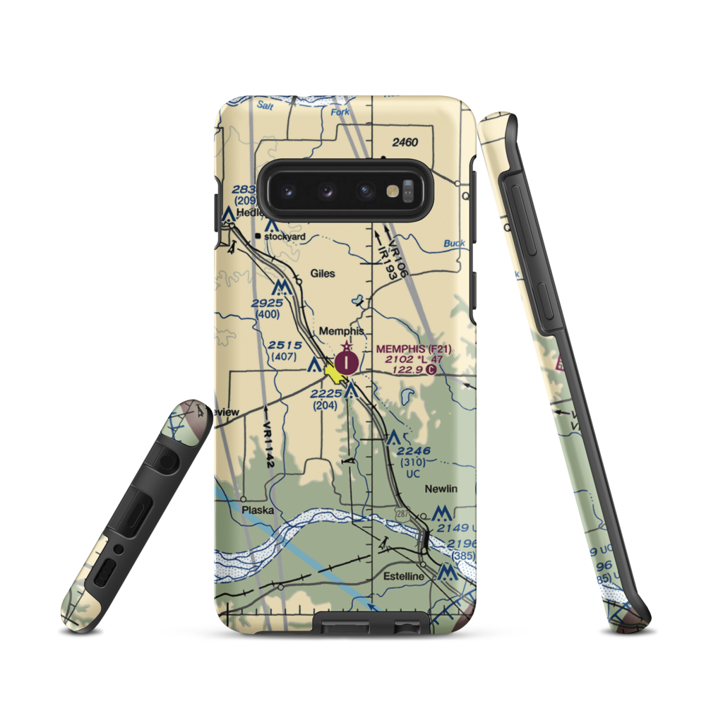 Memphis Municipal Airport (F21) VFR Sectional Samsung Phone Case Samsung Galaxy S10 model shown