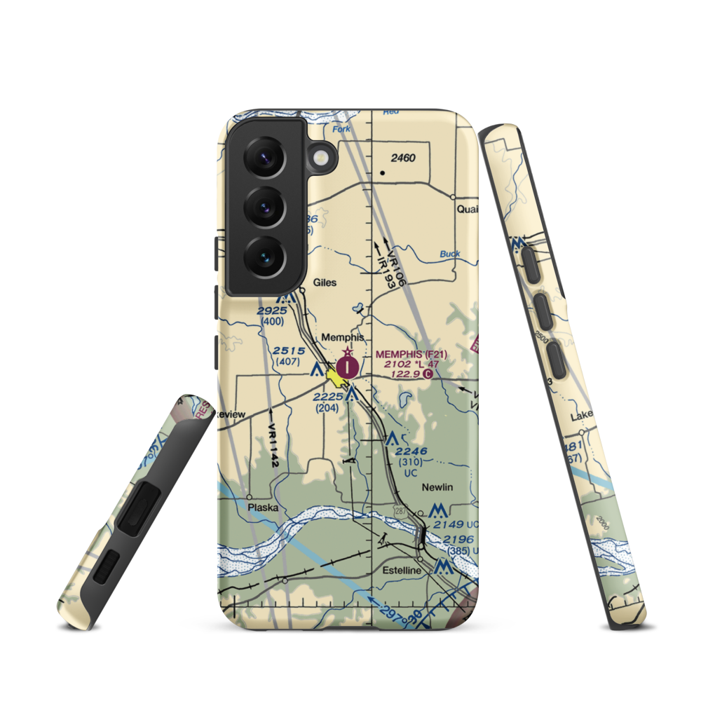 Memphis Municipal Airport (F21) VFR Sectional Samsung Phone Case Samsung Galaxy S22 model shown