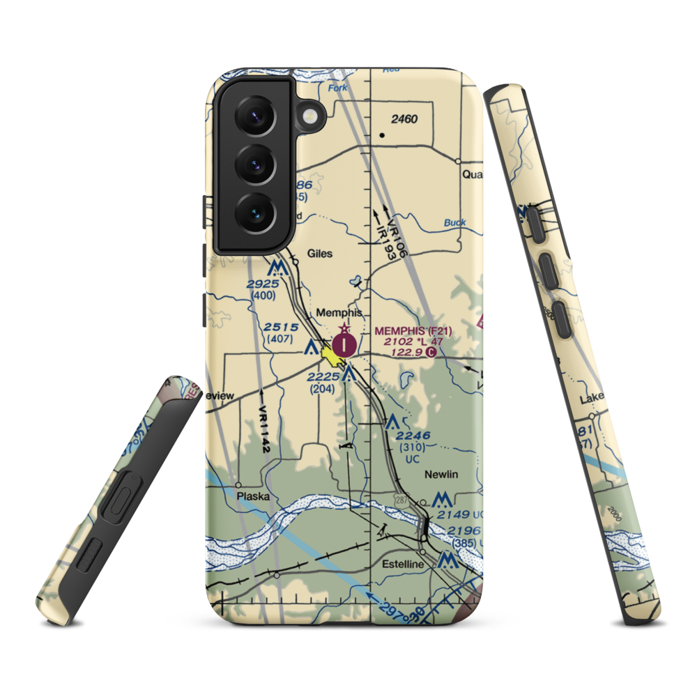 Memphis Municipal Airport (F21) VFR Sectional Samsung Phone Case Samsung Galaxy S22 Plus model shown