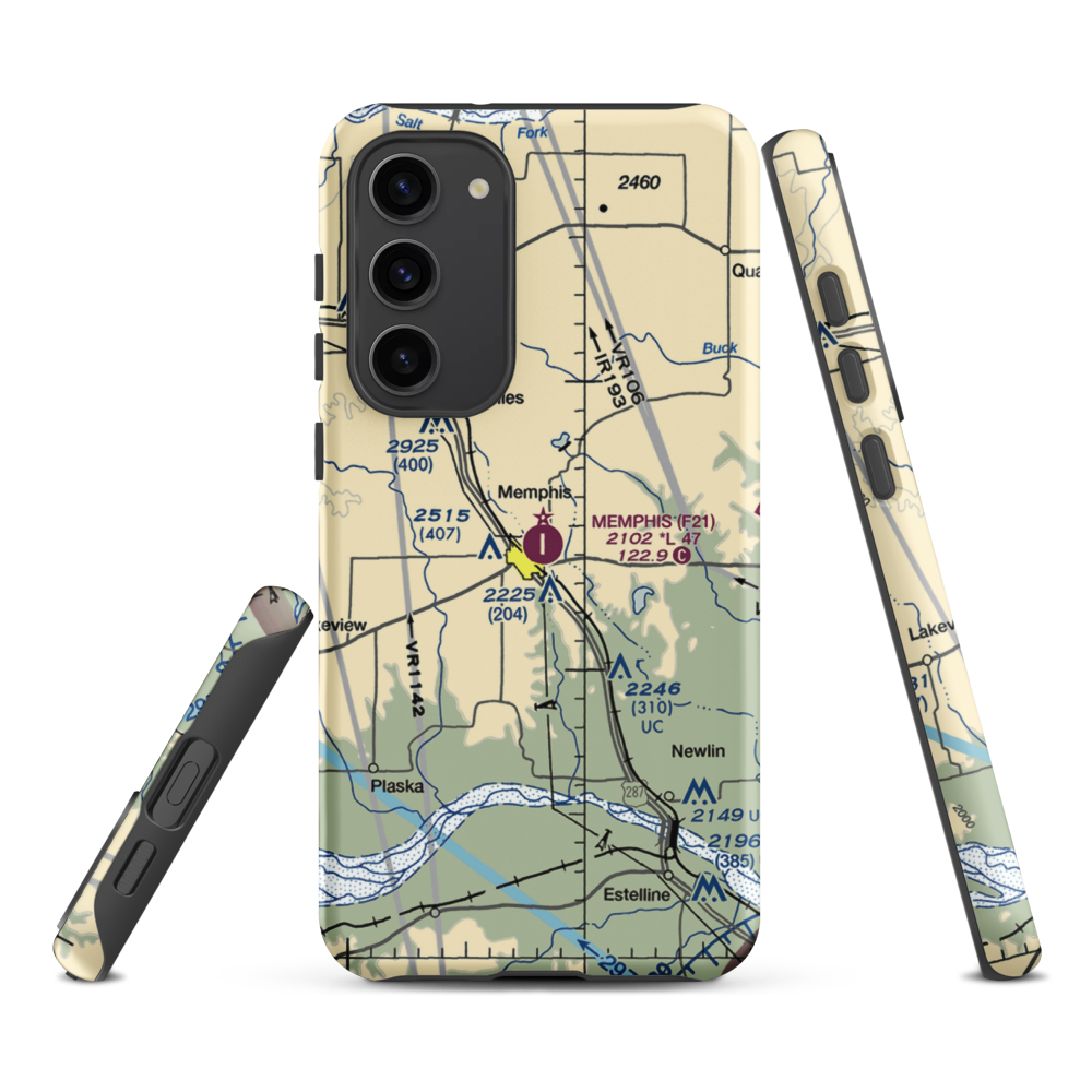 Memphis Municipal Airport (F21) VFR Sectional Samsung Phone Case Samsung Galaxy S23 Plus model shown