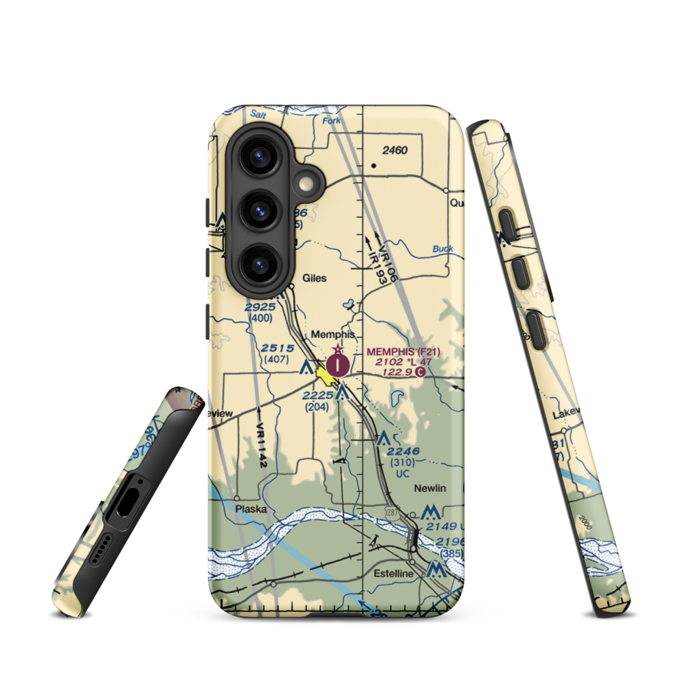 Memphis Municipal Airport (F21) VFR Sectional Samsung Phone Case Samsung Galaxy S24 model shown
