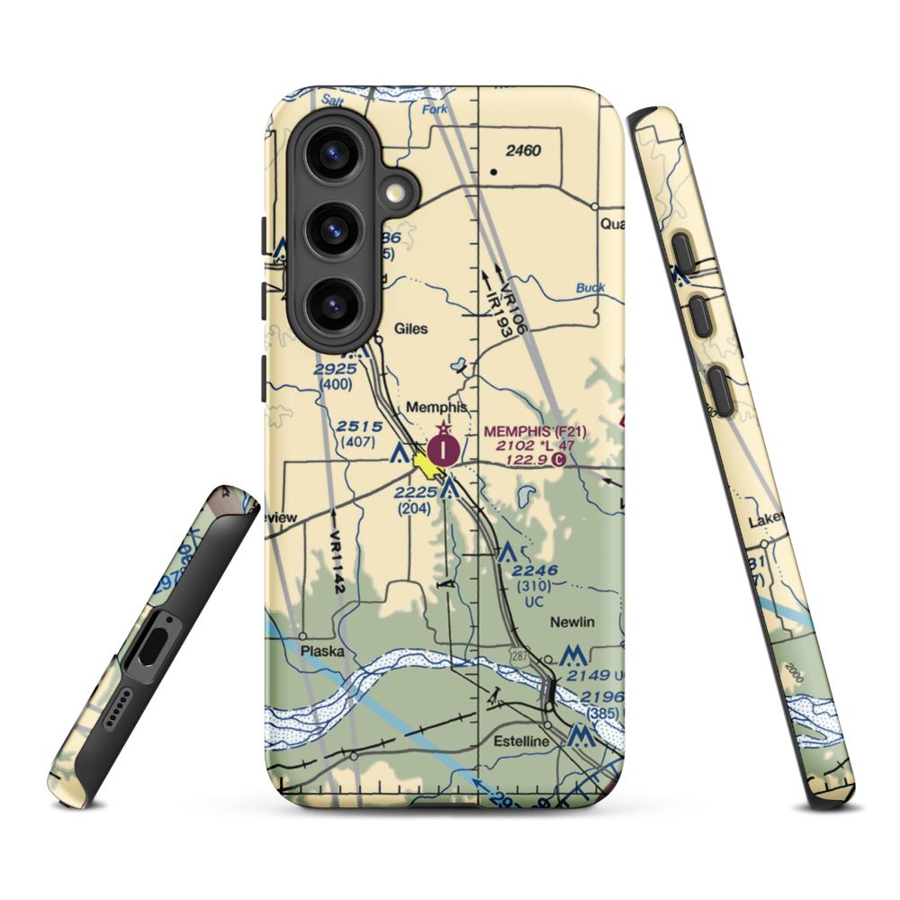 Memphis Municipal Airport (F21) VFR Sectional Samsung Phone Case Samsung Galaxy S24 Plus model shown