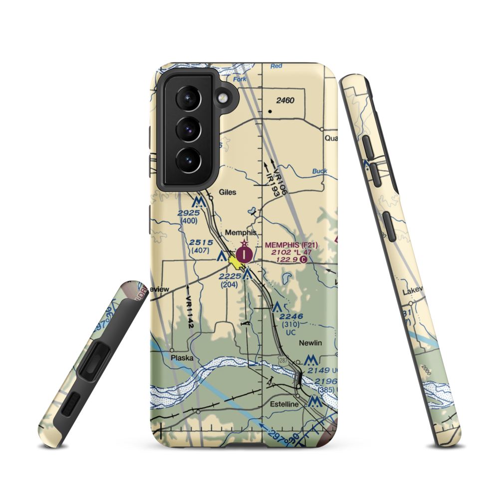 Memphis Municipal Airport (F21) VFR Sectional Samsung Phone Case Samsung Galaxy S21 model shown