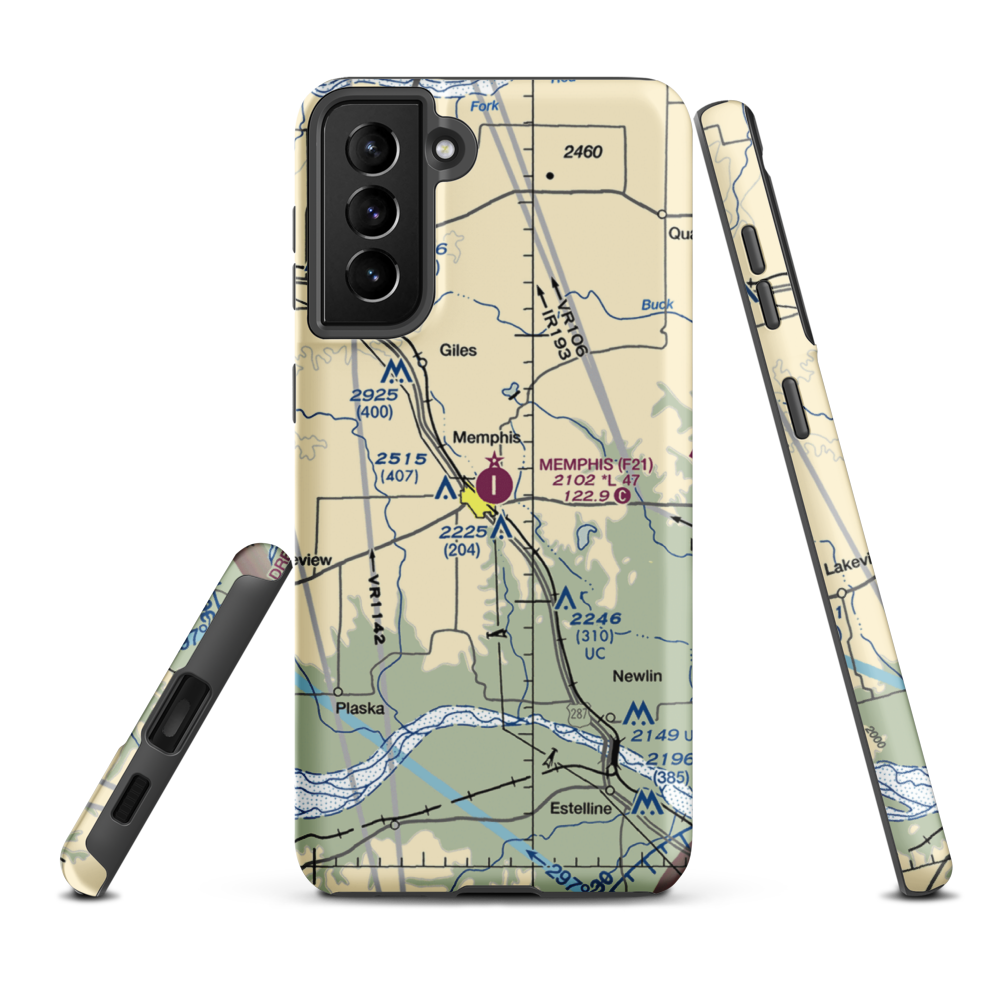 Memphis Municipal Airport (F21) VFR Sectional Samsung Phone Case Samsung Galaxy S21 FE model shown