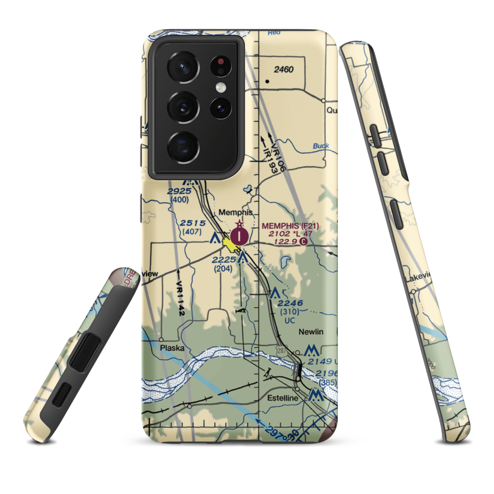 Memphis Municipal Airport (F21) VFR Sectional Samsung Phone Case Samsung Galaxy S21 Plus model shown