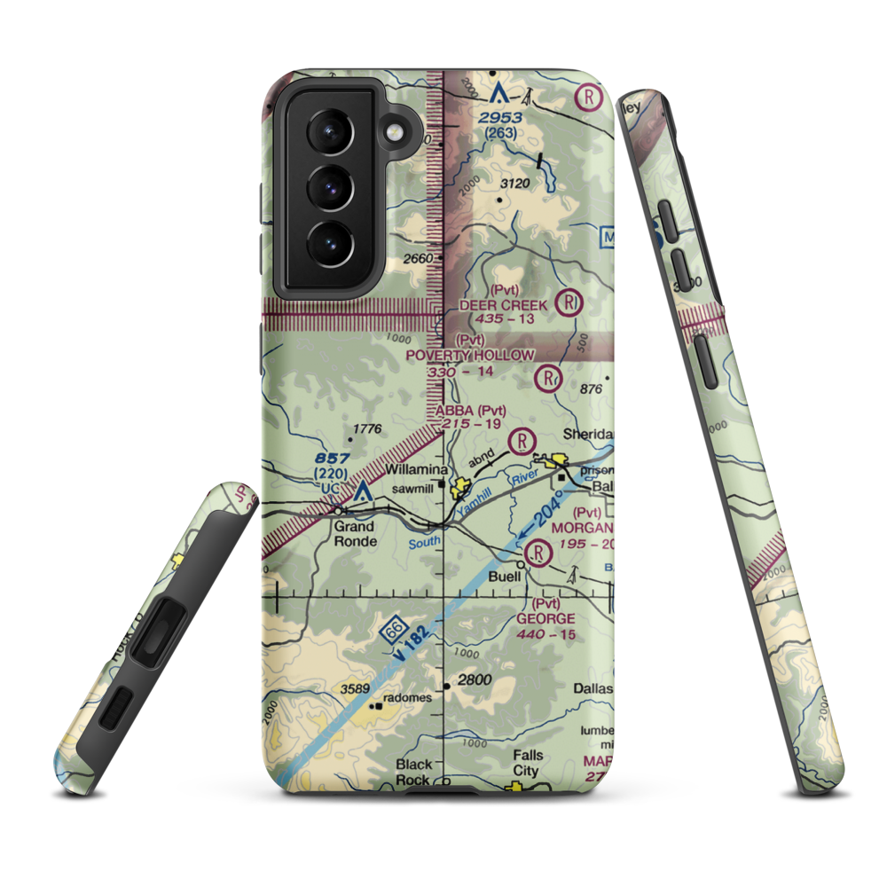 Mendenhall Airstrip (2OG5) VFR Sectional Samsung Phone Case Samsung Galaxy S21 Plus model shown