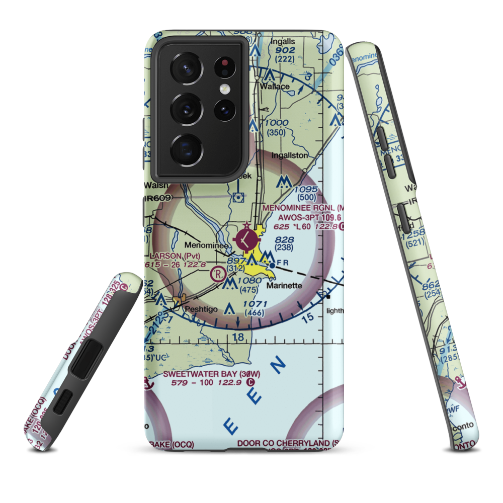 Menominee Regional Airport (MNM) VFR Sectional Samsung Phone Case Samsung Galaxy S21 Plus model shown