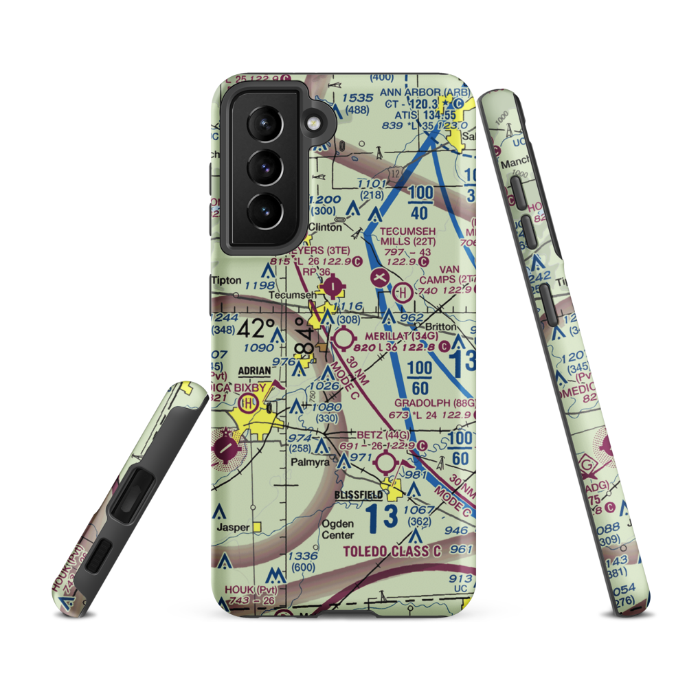 Merillat Airport (34G) VFR Sectional Samsung Phone Case Samsung Galaxy S21 FE model shown
