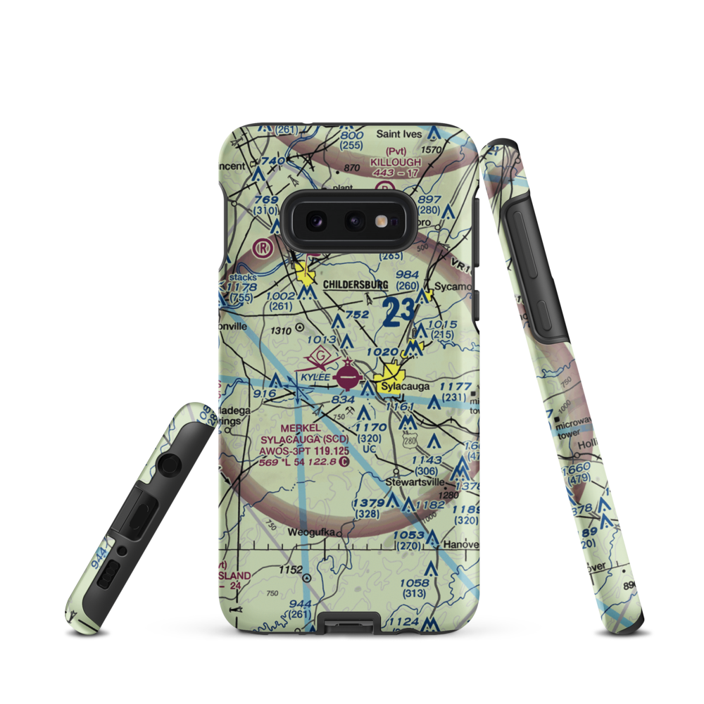 Merkel Field Sylacauga Municipal Airport (SCD) VFR Sectional Samsung Phone Case Samsung Galaxy S10e model shown
