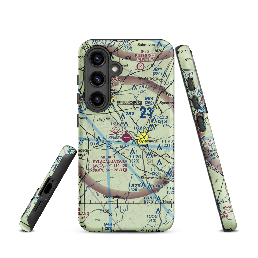 Merkel Field Sylacauga Municipal Airport (SCD) VFR Sectional Samsung Phone Case Samsung Galaxy S24 model shown