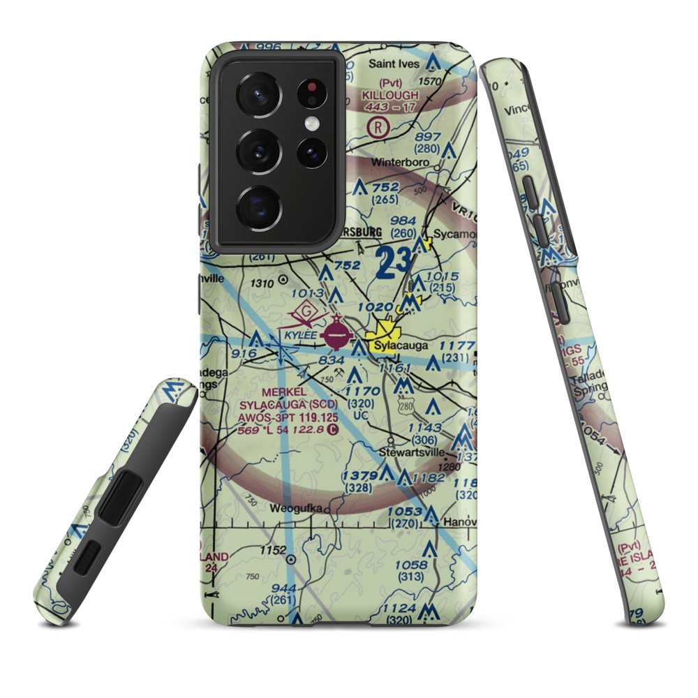 Merkel Field Sylacauga Municipal Airport (SCD) VFR Sectional Samsung Phone Case Samsung Galaxy S21 Ultra model shown