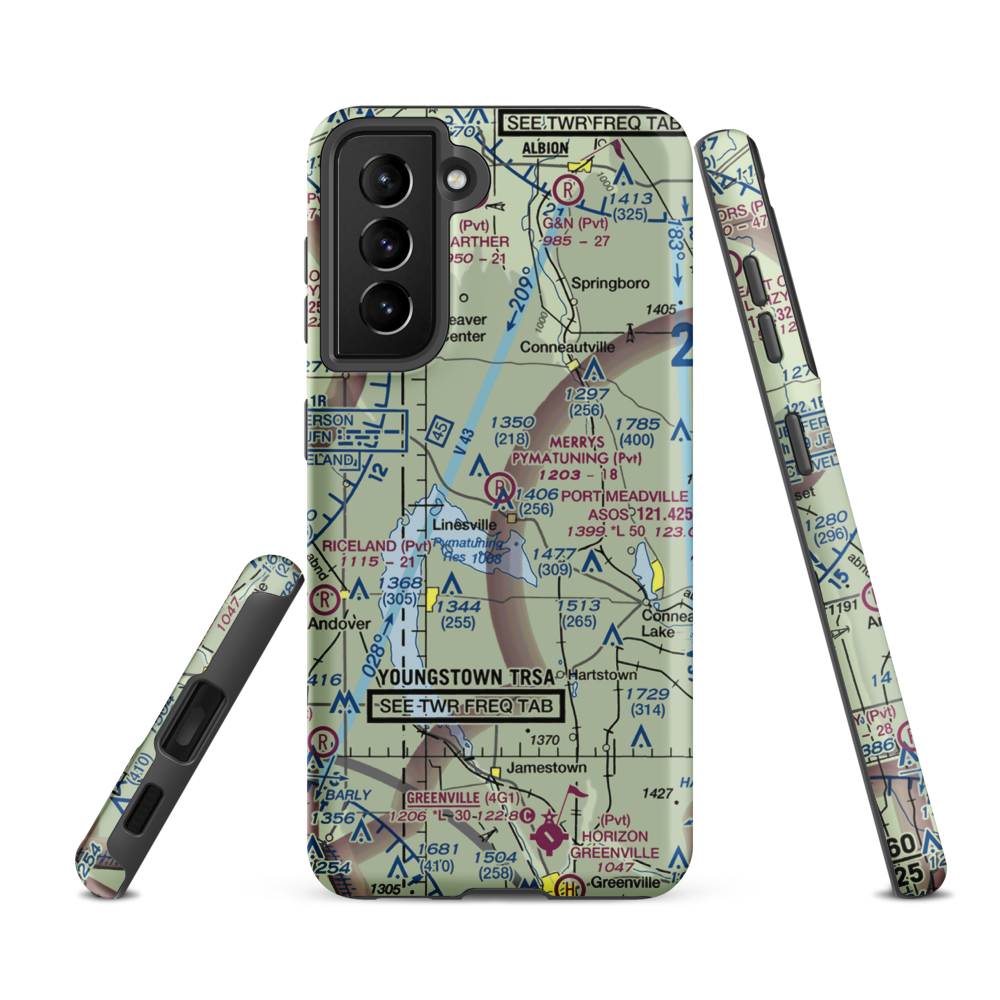 Merrys Pymatuning Airport (PA01) VFR Sectional Samsung Phone Case Samsung Galaxy S21 FE model shown