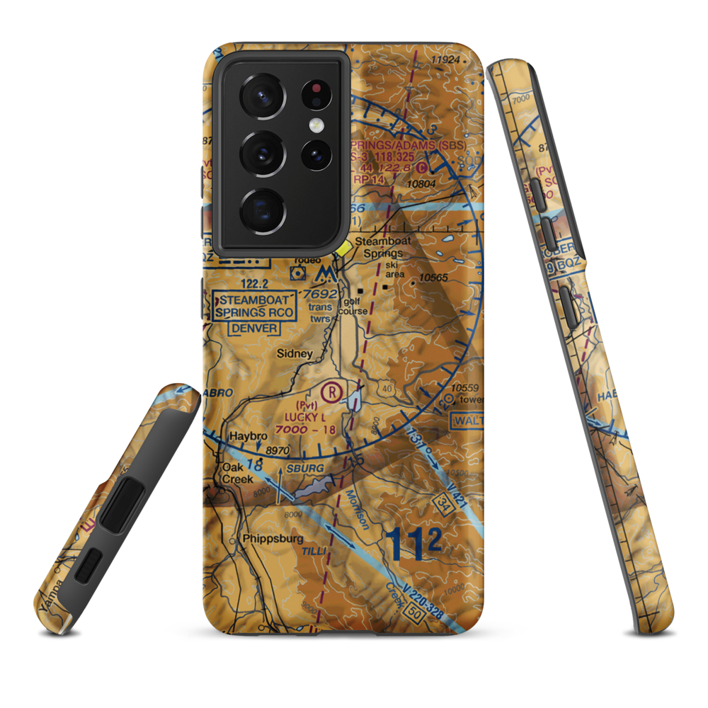 Mesa 1 Airport (81CO) VFR Sectional Samsung Phone Case Samsung Galaxy S21 Plus model shown