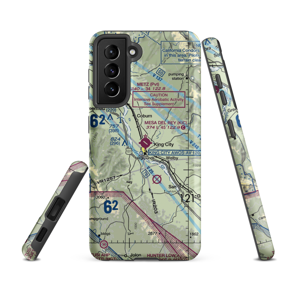 Mesa Del Rey Airport (KIC) VFR Sectional Samsung Phone Case Samsung Galaxy S21 FE model shown