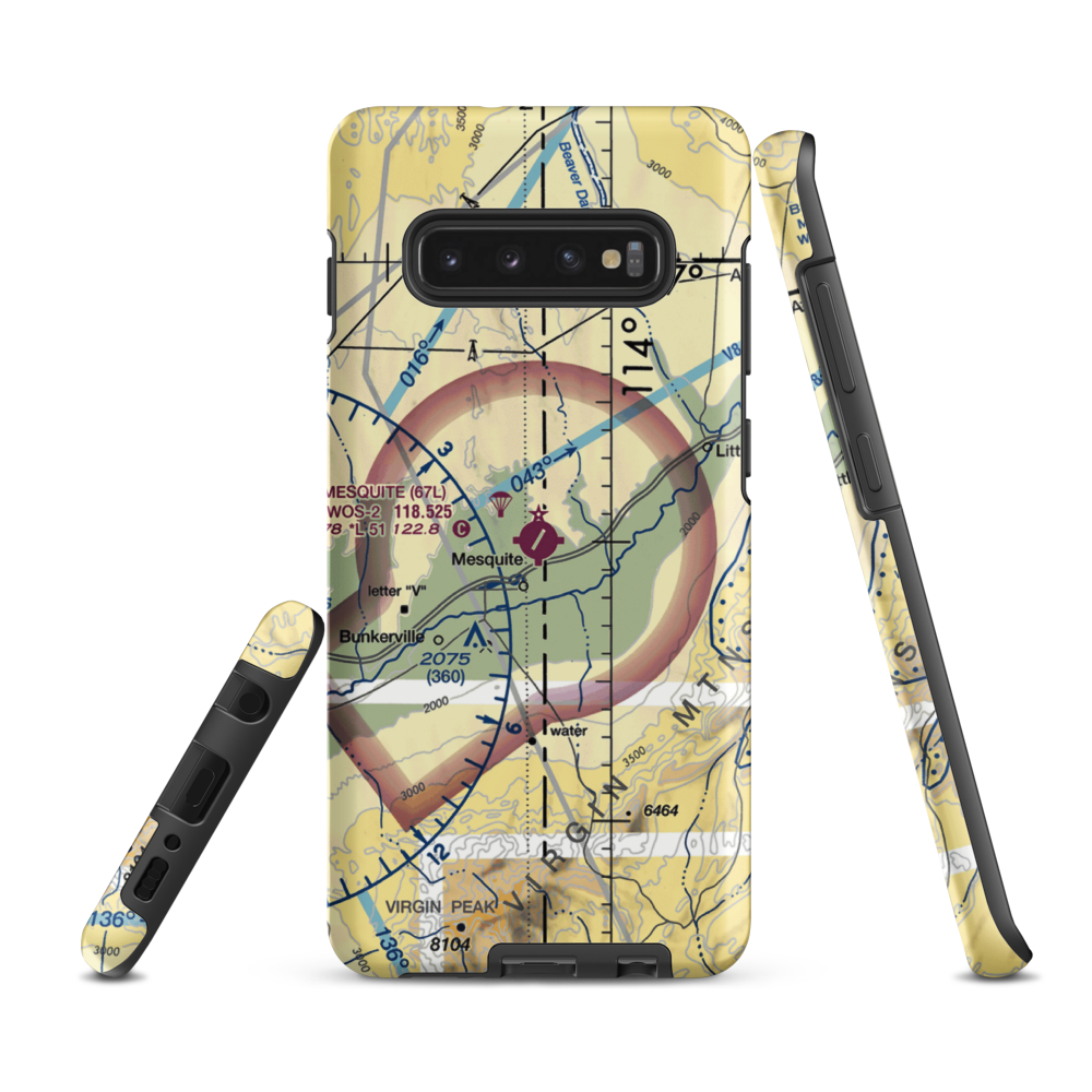 Mesquite Airport (67L) VFR Sectional Samsung Phone Case Samsung Galaxy S10e model shown