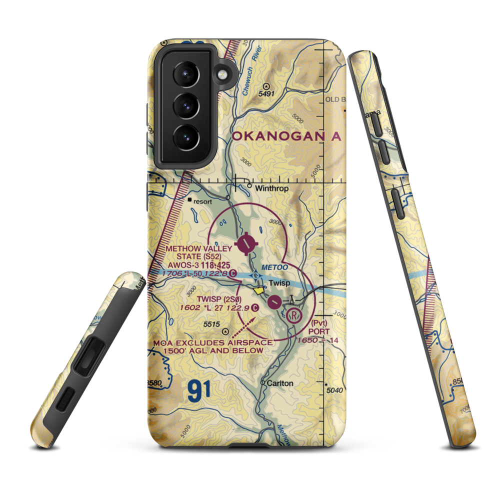 Methow Valley State Airport (S52) VFR Sectional Samsung Phone Case Samsung Galaxy S21 FE model shown