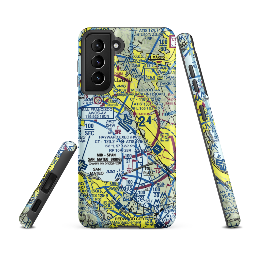 Metropolitan Oakland International Airport (OAK) VFR Sectional Samsung Phone Case Samsung Galaxy S21 FE model shown