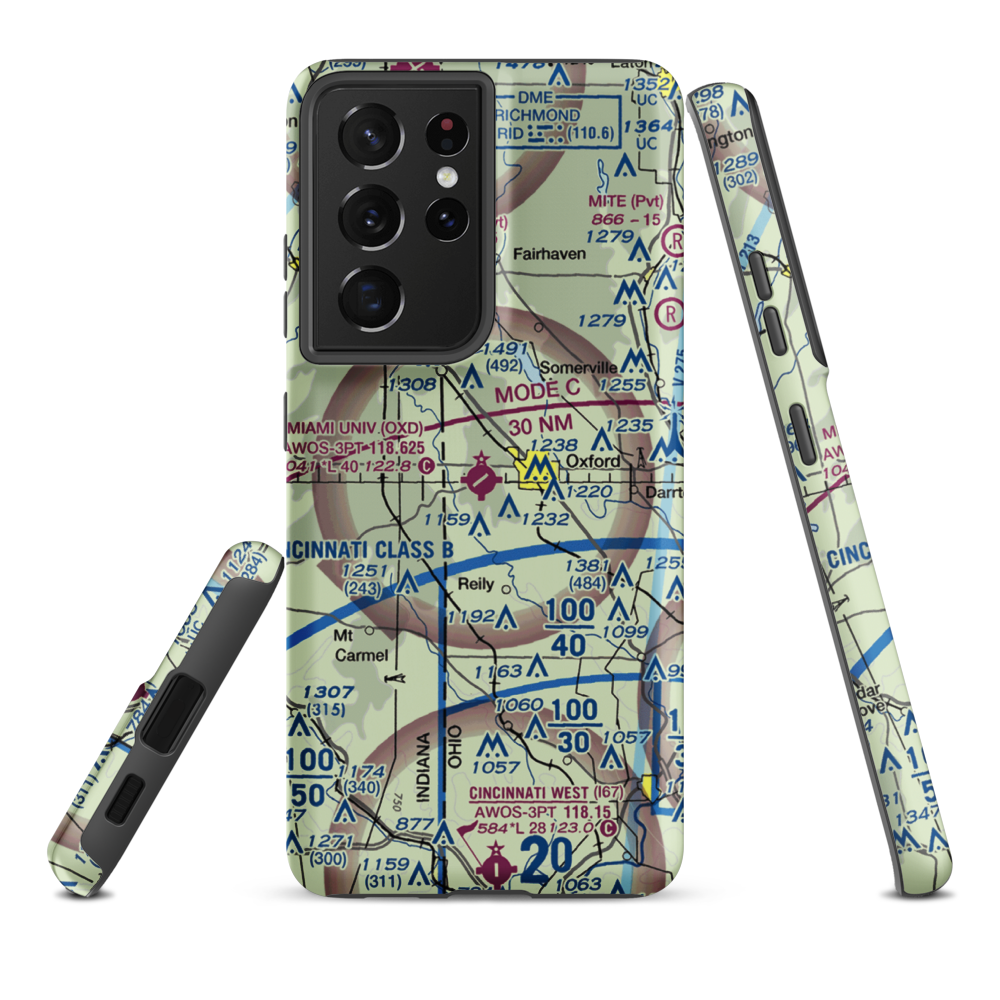 Miami University Airport (OXD) VFR Sectional Samsung Phone Case Samsung Galaxy S21 Ultra model shown