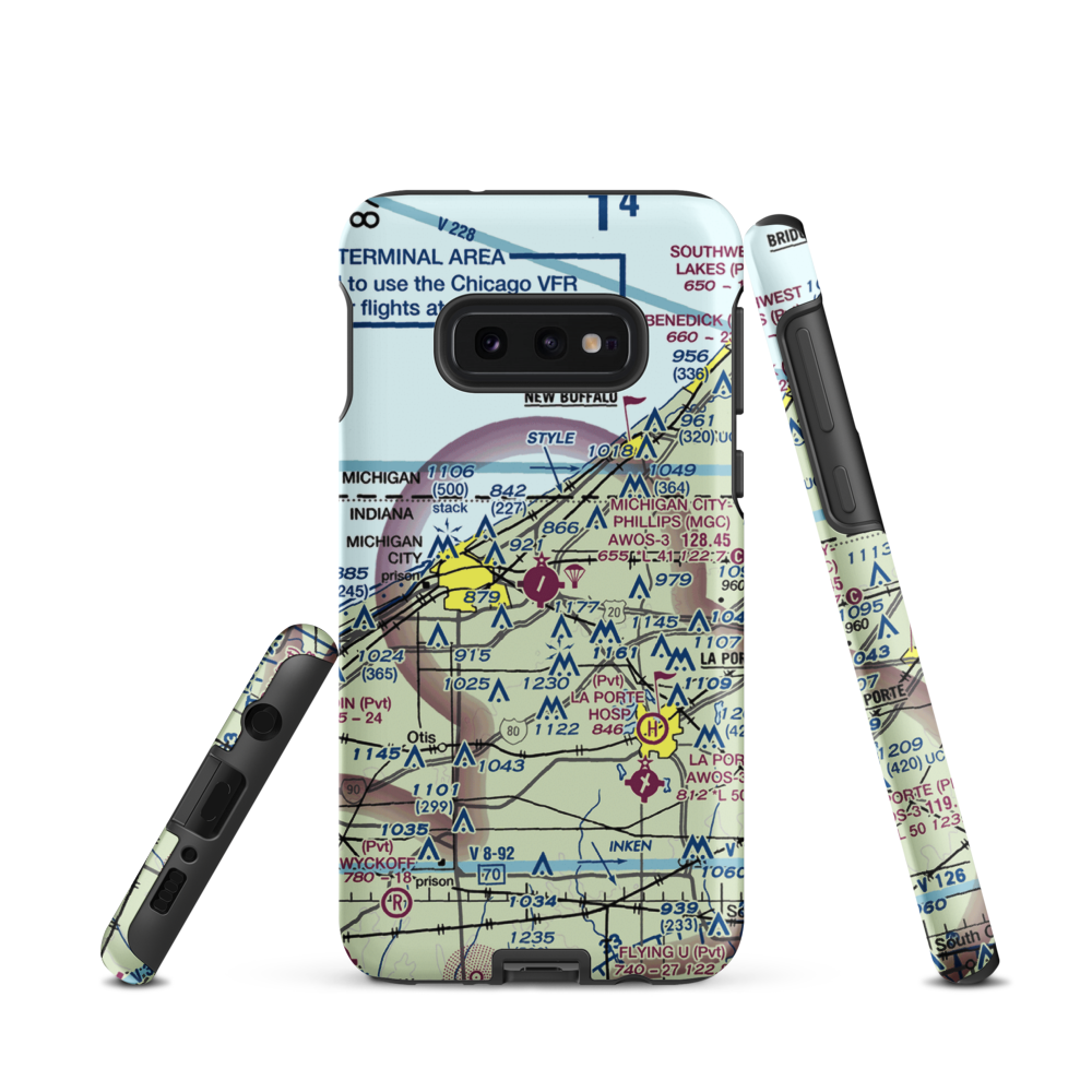 Michigan City Municipal Airport (MGC) VFR Sectional Samsung Phone Case Samsung Galaxy S10 Plus model shown