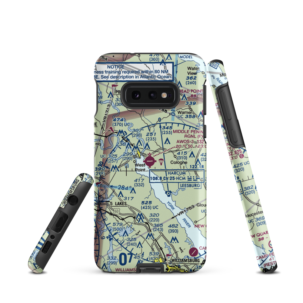 Middle Peninsula Regional Airport (FYJ) VFR Sectional Samsung Phone Case Samsung Galaxy S10e model shown