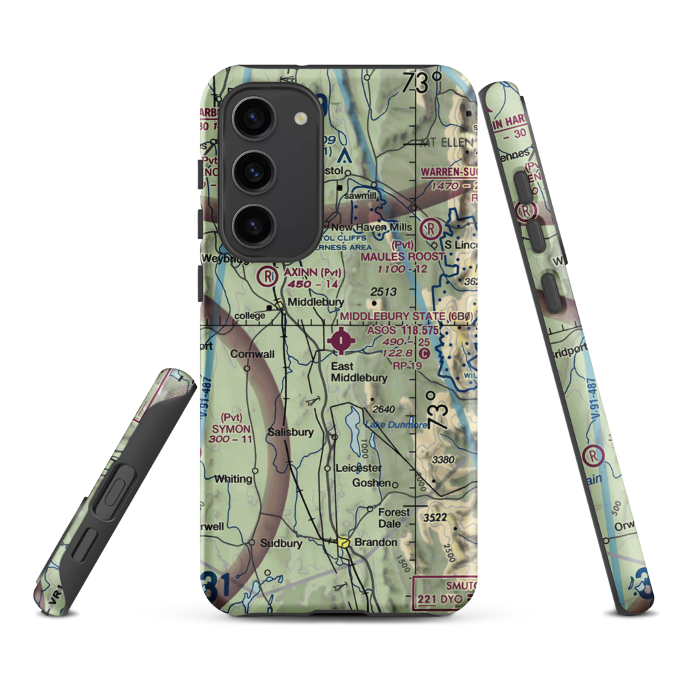 Middlebury State Airport (6B0) VFR Sectional Samsung Phone Case Samsung Galaxy S23 Plus model shown