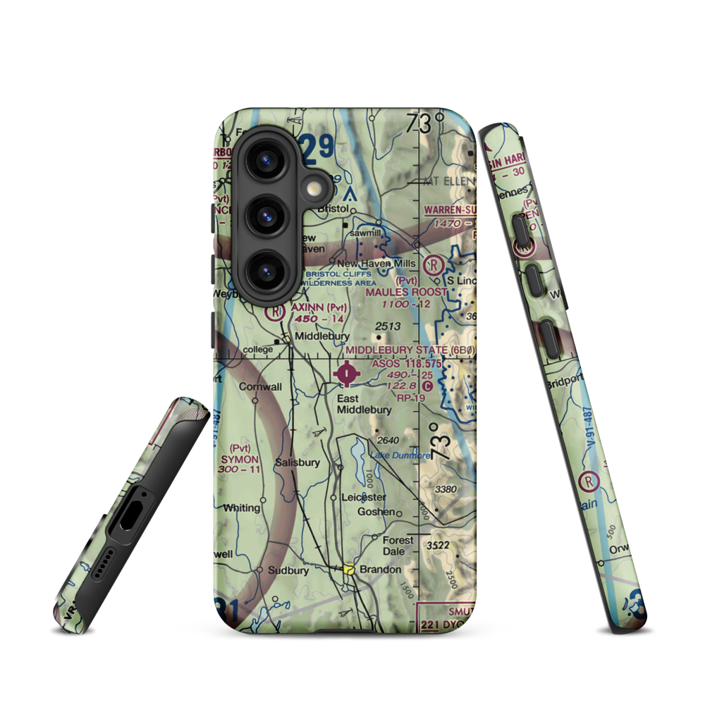 Middlebury State Airport (6B0) VFR Sectional Samsung Phone Case Samsung Galaxy S24 model shown