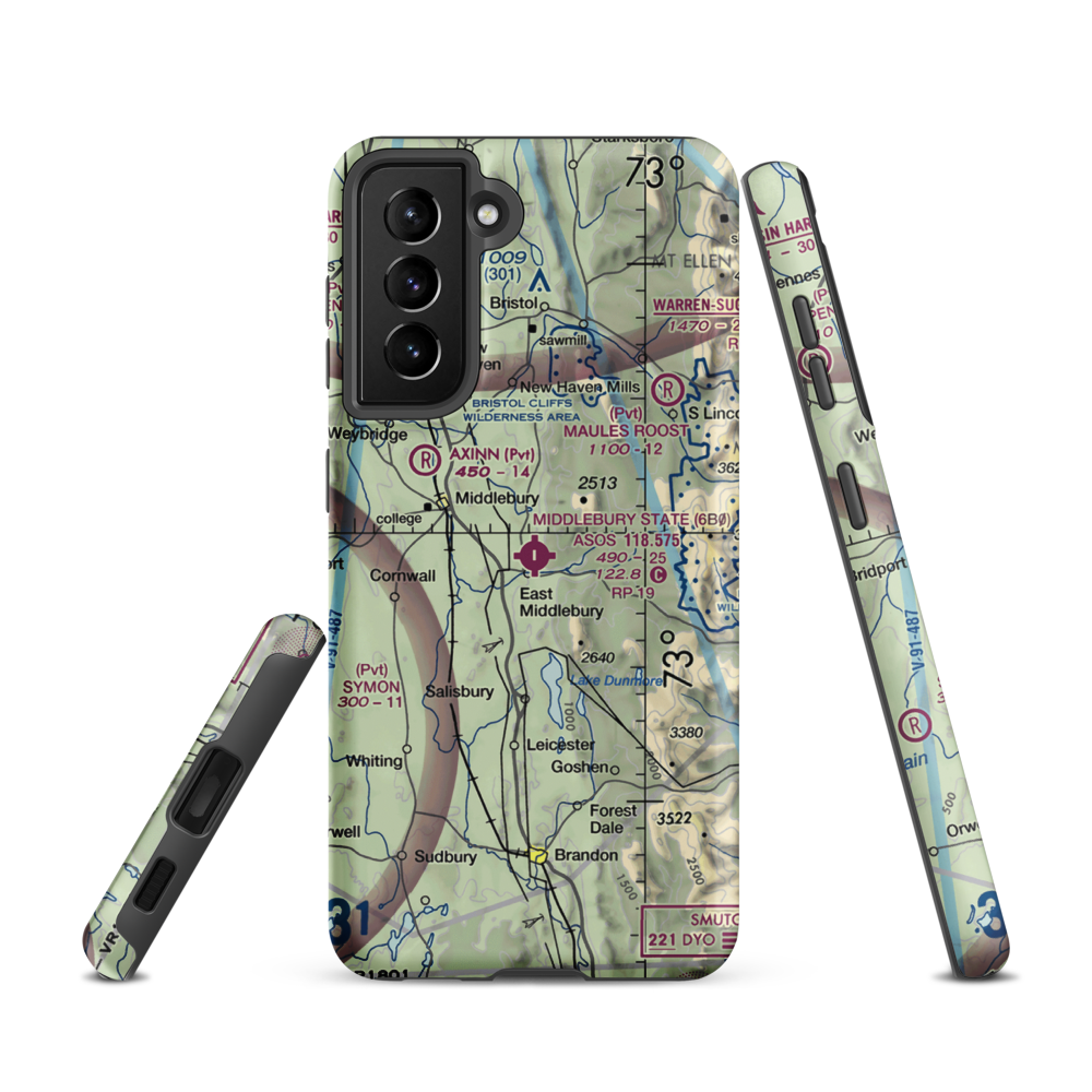 Middlebury State Airport (6B0) VFR Sectional Samsung Phone Case Samsung Galaxy S21 model shown