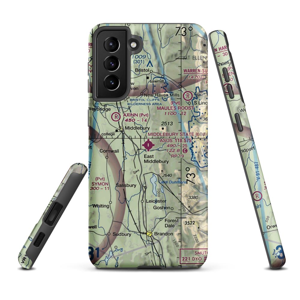 Middlebury State Airport (6B0) VFR Sectional Samsung Phone Case Samsung Galaxy S21 Plus model shown
