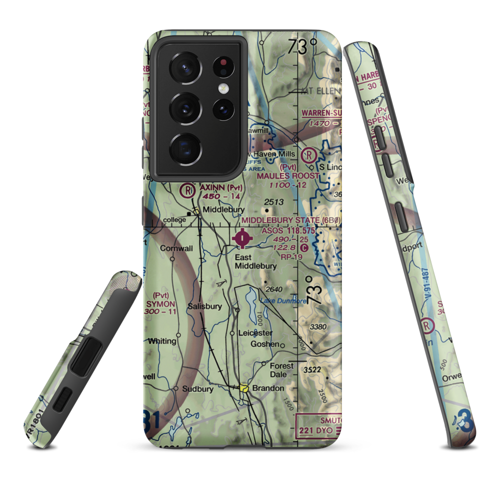 Middlebury State Airport (6B0) VFR Sectional Samsung Phone Case Samsung Galaxy S21 Ultra model shown