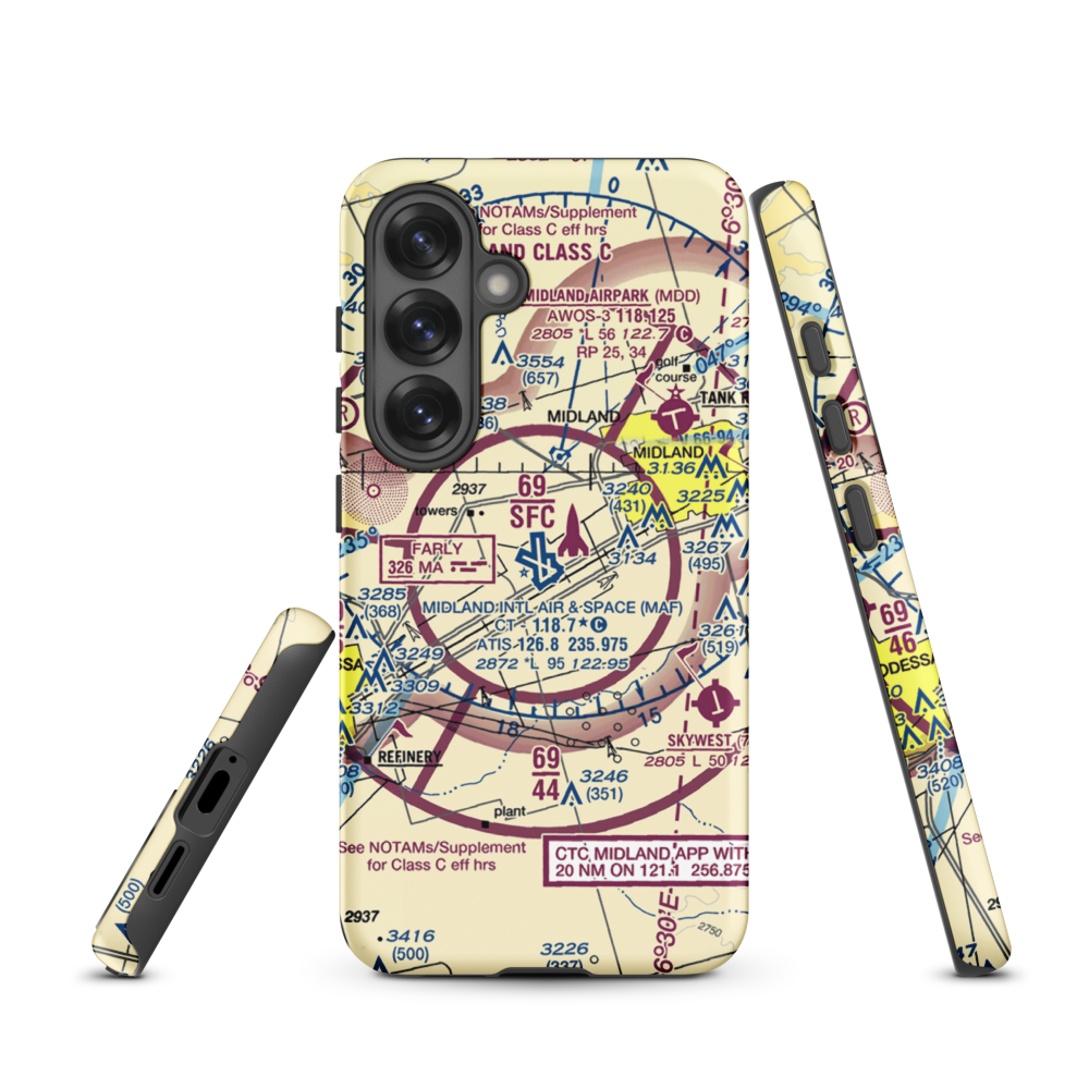 Midland International Airport (MAF) VFR Sectional Samsung Phone Case Samsung Galaxy S25 model shown