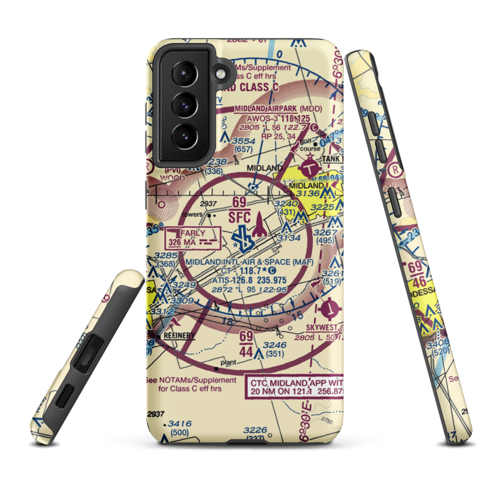 Midland International Airport (MAF) VFR Sectional Samsung Phone Case Samsung Galaxy S21 Plus model shown