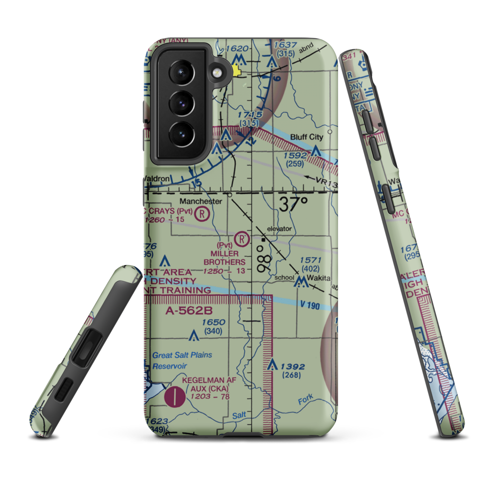 Miller Brothers Airport (OK47) VFR Sectional Samsung Phone Case Samsung Galaxy S21 FE model shown