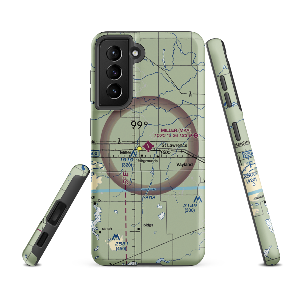 Miller Municipal Airport (MKA) VFR Sectional Samsung Phone Case Samsung Galaxy S21 FE model shown