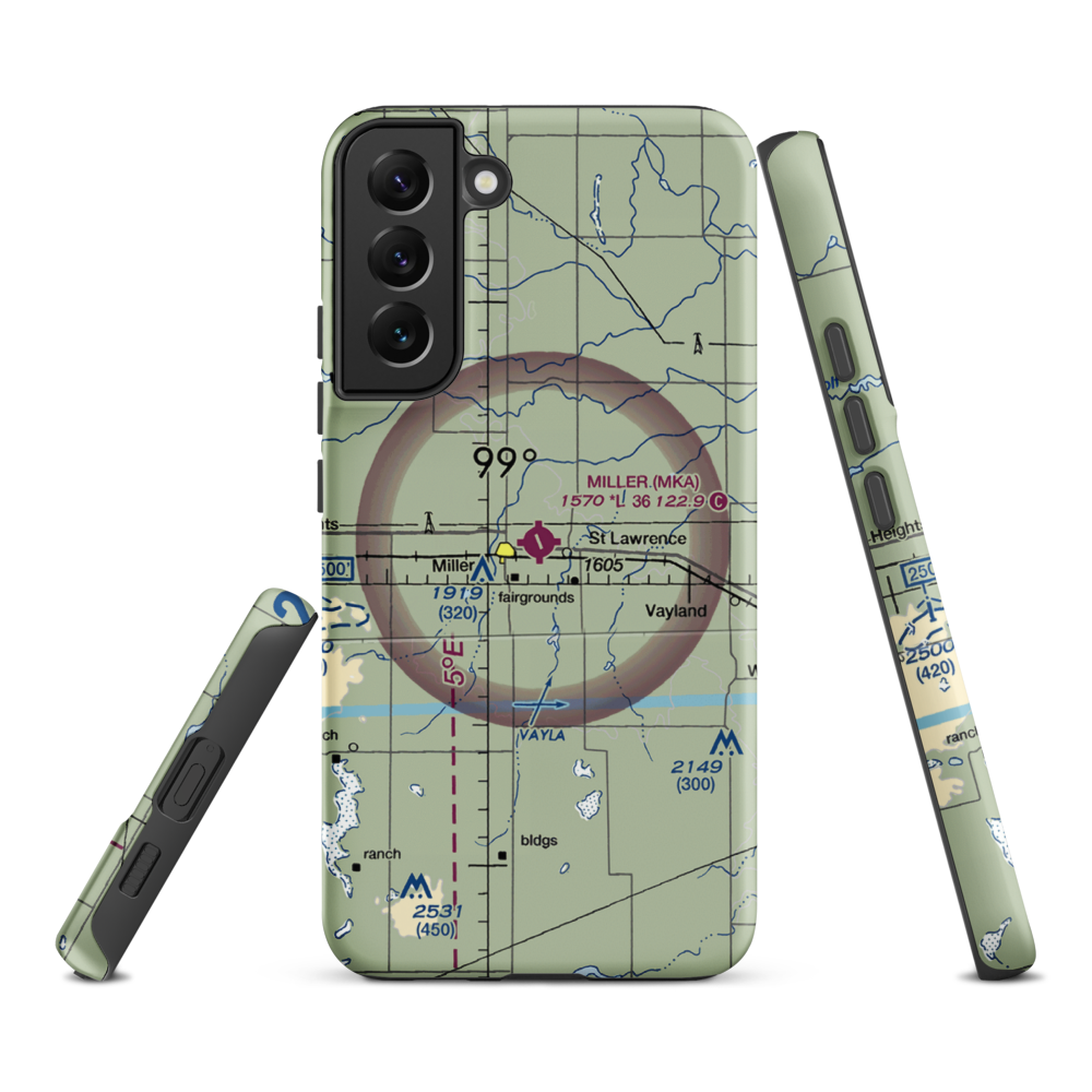 Miller Municipal Airport (MKA) VFR Sectional Samsung Phone Case Samsung Galaxy S22 Plus model shown