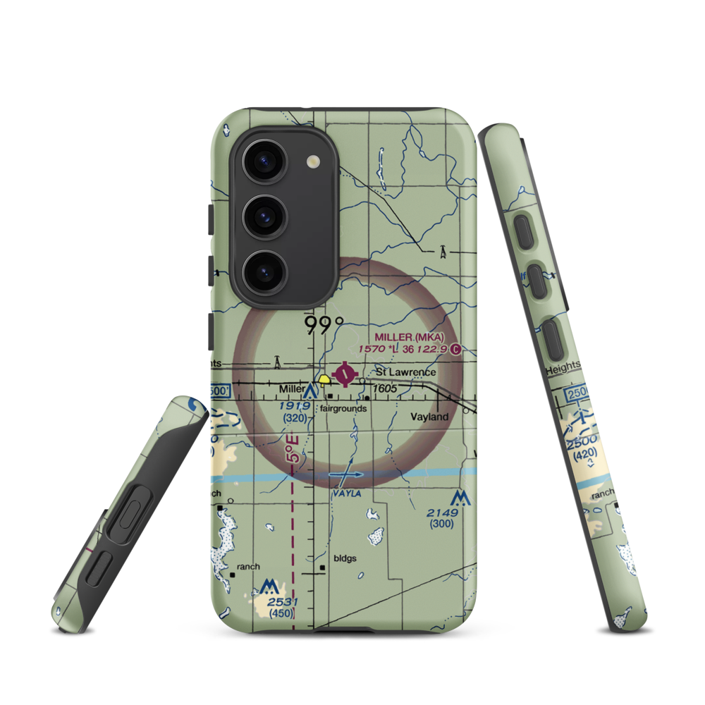 Miller Municipal Airport (MKA) VFR Sectional Samsung Phone Case Samsung Galaxy S23 model shown