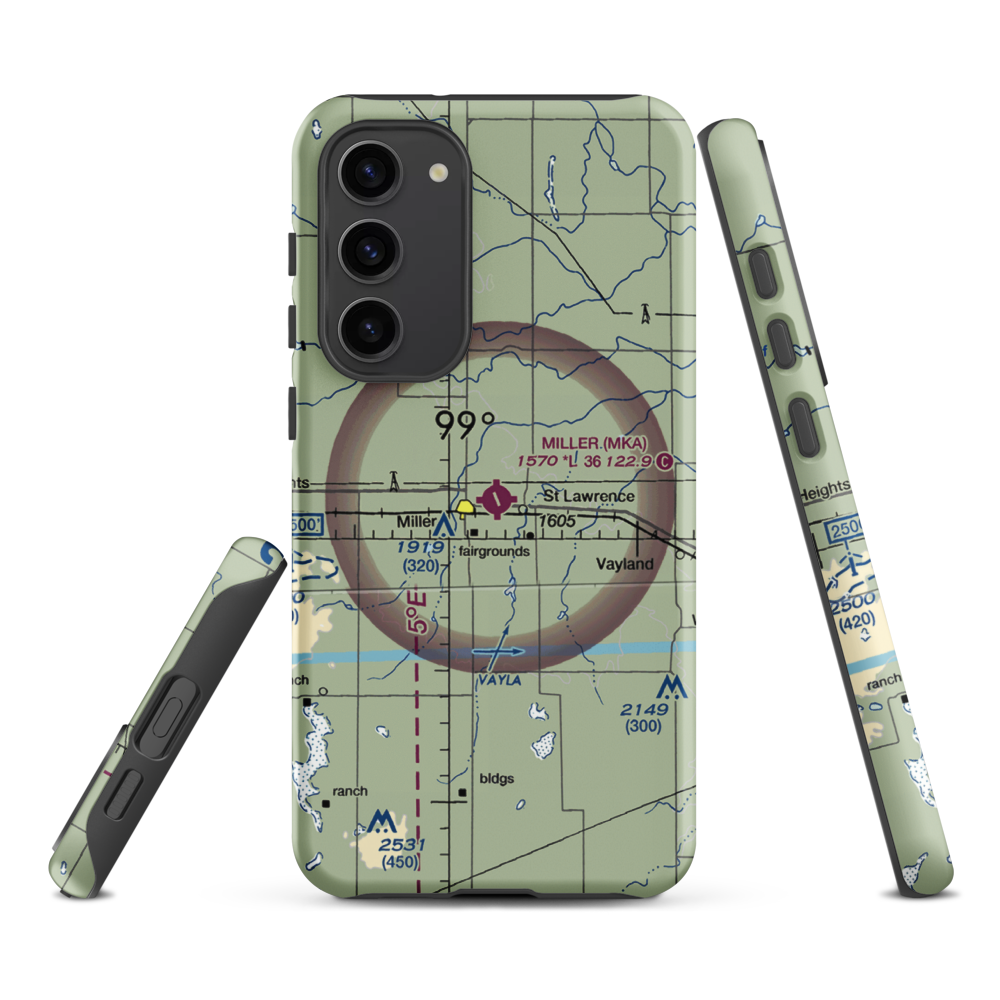 Miller Municipal Airport (MKA) VFR Sectional Samsung Phone Case Samsung Galaxy S23 Plus model shown