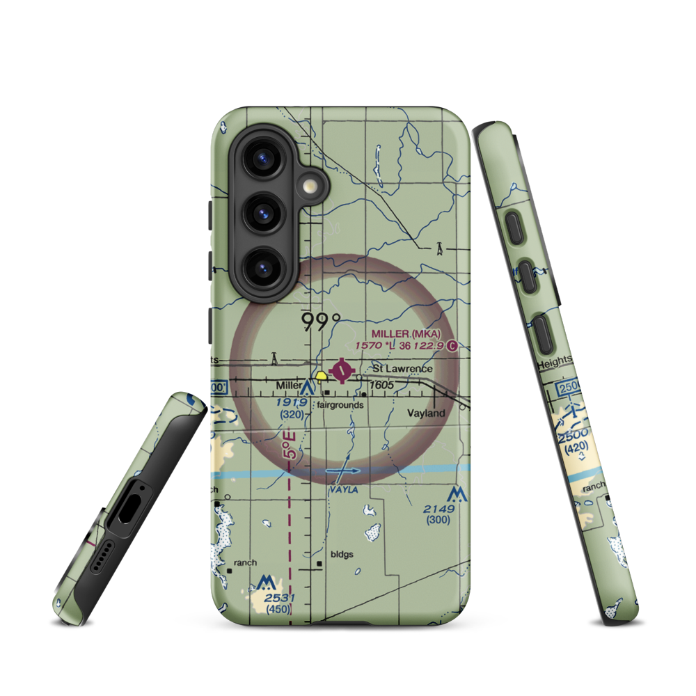 Miller Municipal Airport (MKA) VFR Sectional Samsung Phone Case Samsung Galaxy S24 model shown