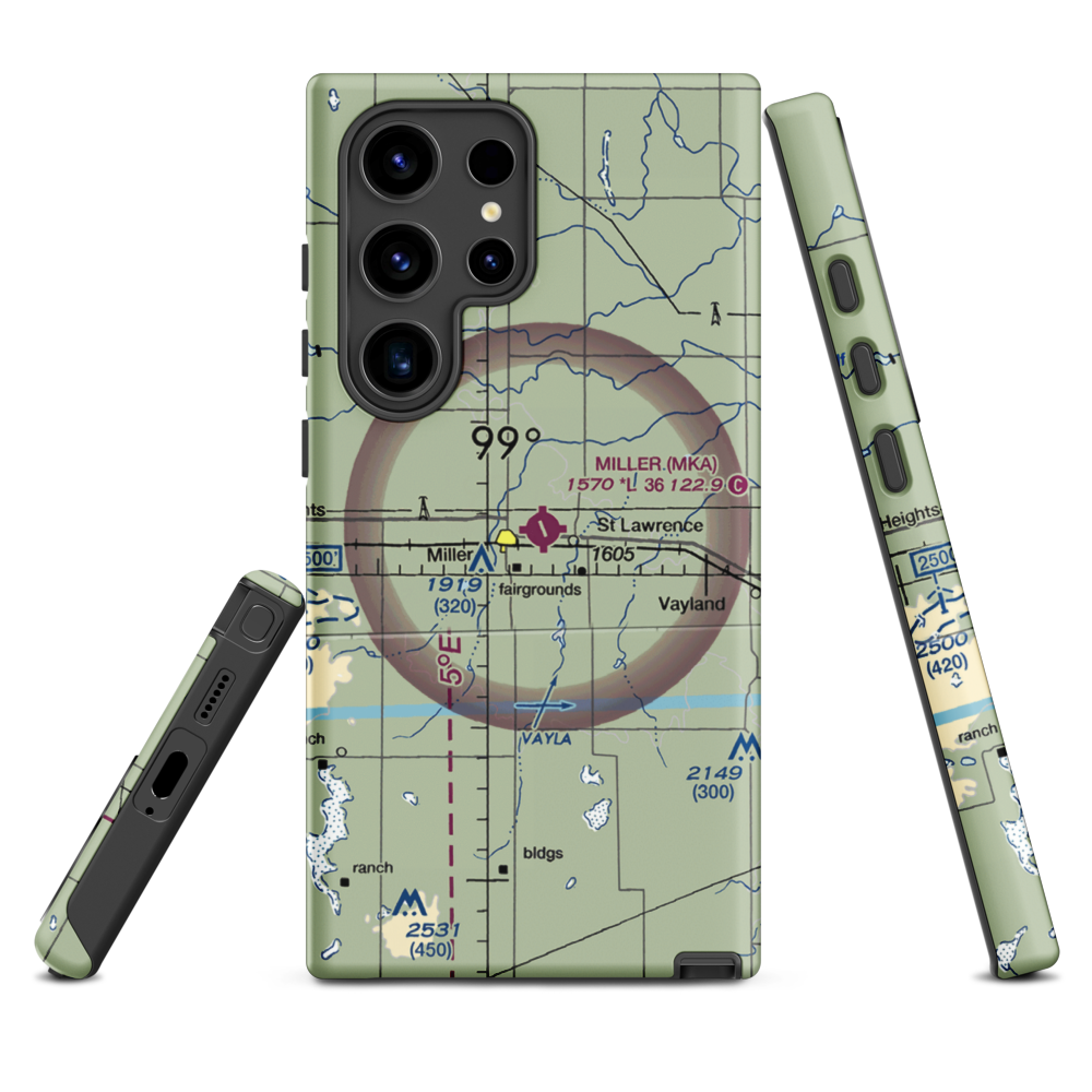 Miller Municipal Airport (MKA) VFR Sectional Samsung Phone Case Samsung Galaxy S24 Ultra model shown