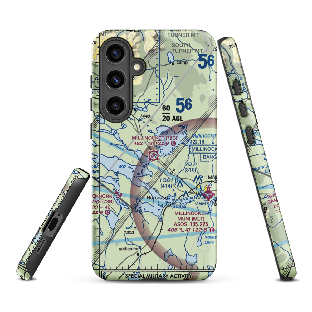 Millinocket Seaplane Base (70B) VFR Sectional Samsung Phone Case Samsung Galaxy S24 Plus model shown