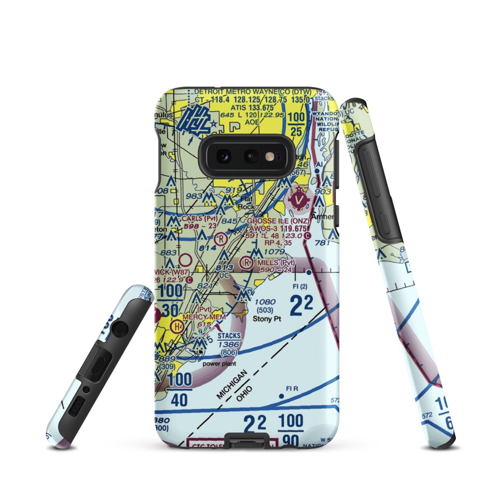 Mills Field (MI53) VFR Sectional Samsung Phone Case Samsung Galaxy S10e model shown
