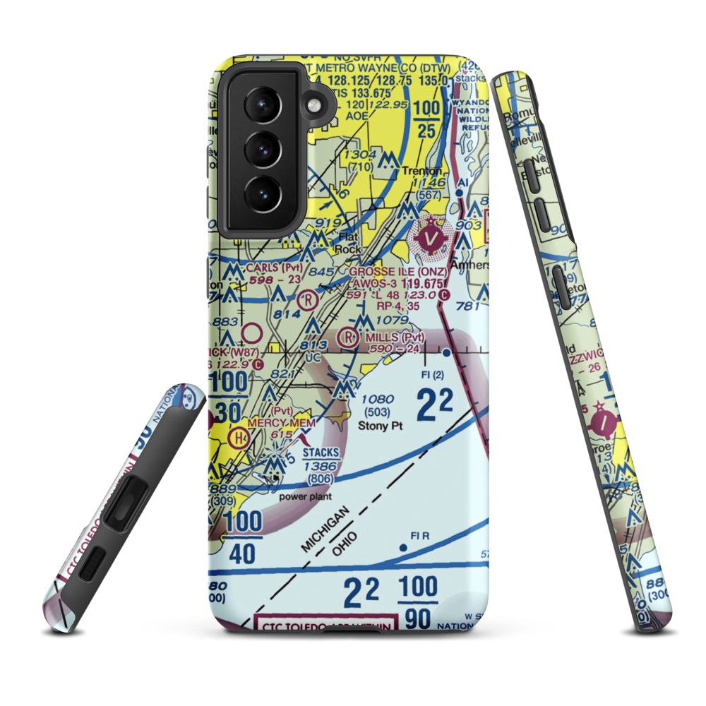 Mills Field (MI53) VFR Sectional Samsung Phone Case Samsung Galaxy S21 FE model shown
