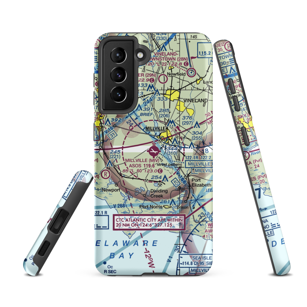 Millville Municipal Airport (MIV) VFR Sectional Samsung Phone Case Samsung Galaxy S21 Ultra model shown