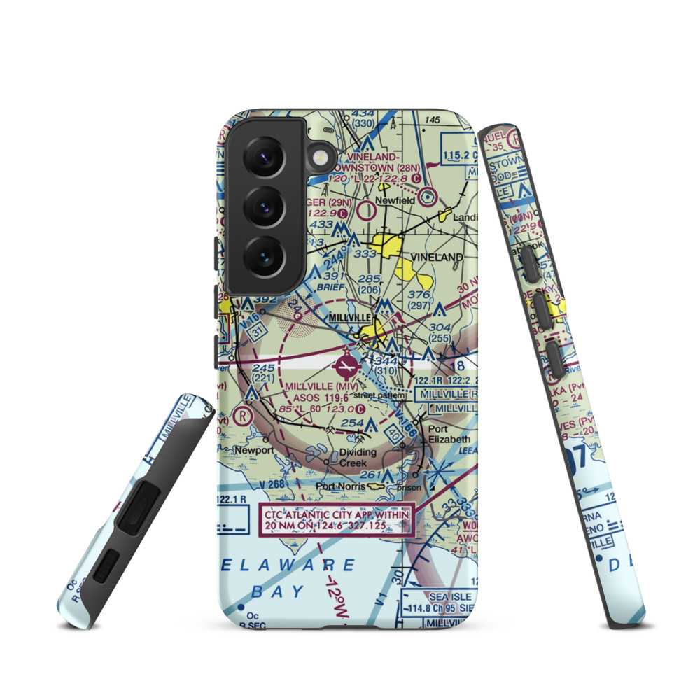 Millville Municipal Airport (MIV) VFR Sectional Samsung Phone Case Samsung Galaxy S22 model shown