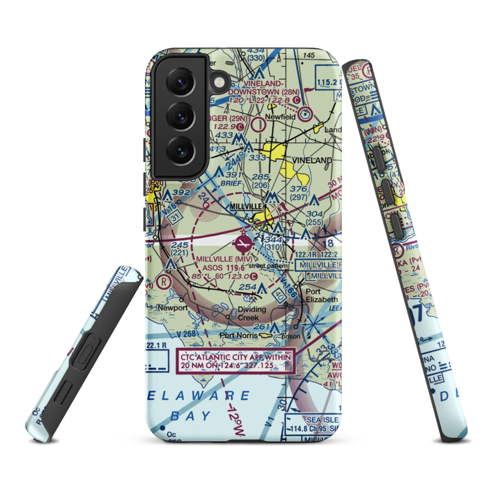 Millville Municipal Airport (MIV) VFR Sectional Samsung Phone Case Samsung Galaxy S22 Plus model shown