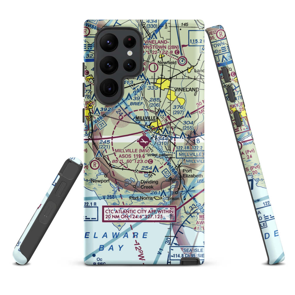 Millville Municipal Airport (MIV) VFR Sectional Samsung Phone Case Samsung Galaxy S22 Ultra model shown
