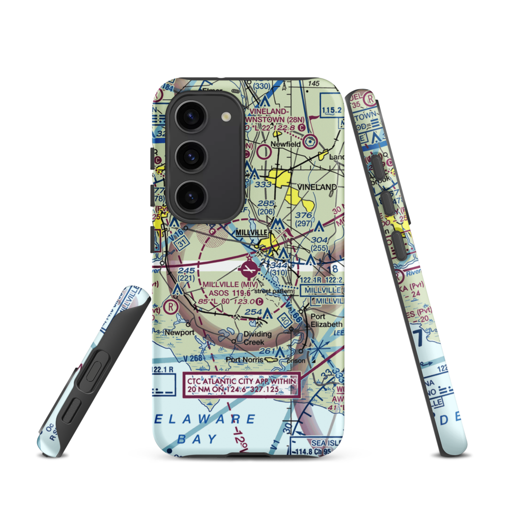 Millville Municipal Airport (MIV) VFR Sectional Samsung Phone Case Samsung Galaxy S23 model shown