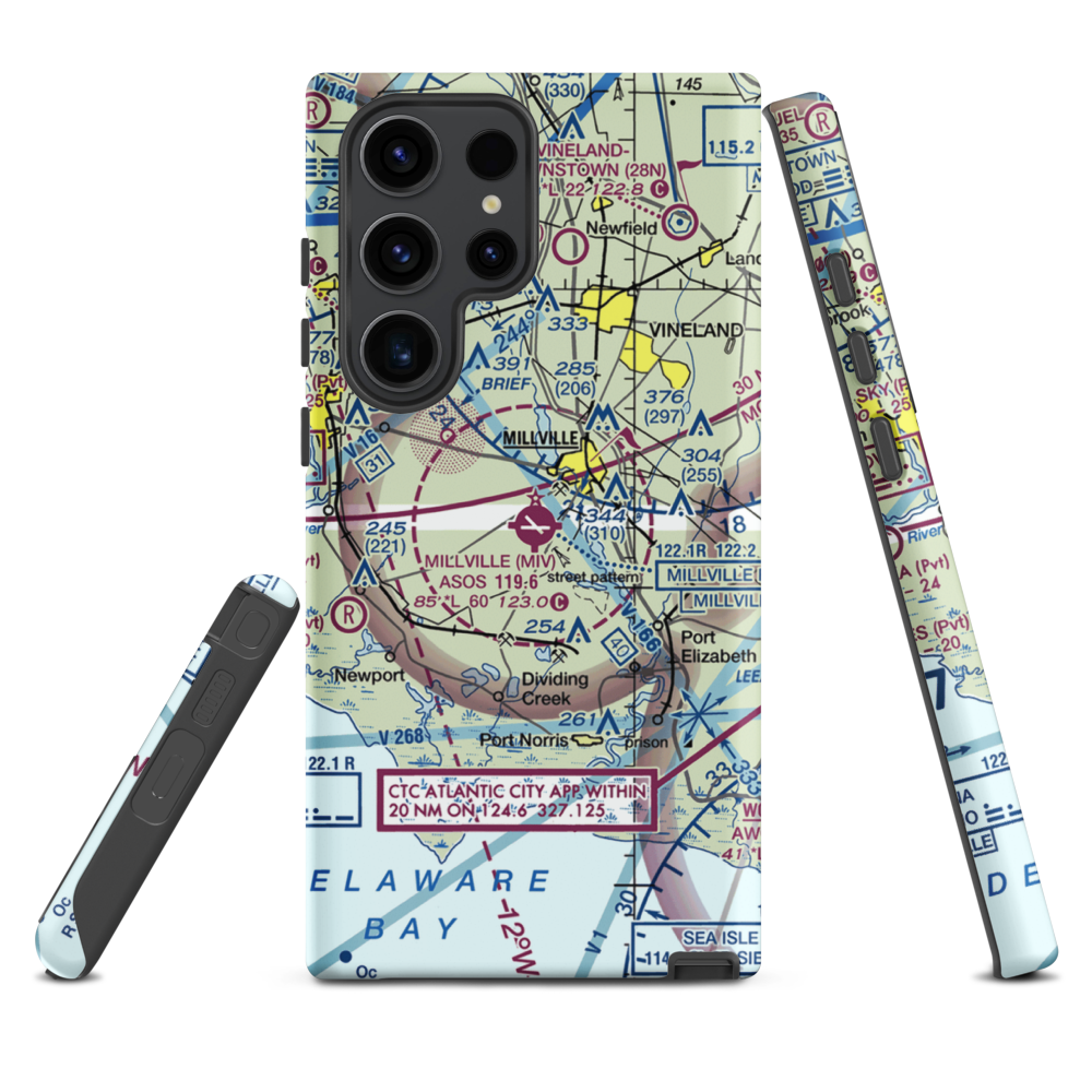 Millville Municipal Airport (MIV) VFR Sectional Samsung Phone Case Samsung Galaxy S23 Ultra model shown