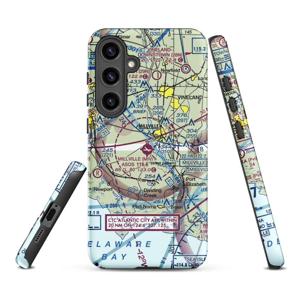 Millville Municipal Airport (MIV) VFR Sectional Samsung Phone Case Samsung Galaxy S24 Plus model shown