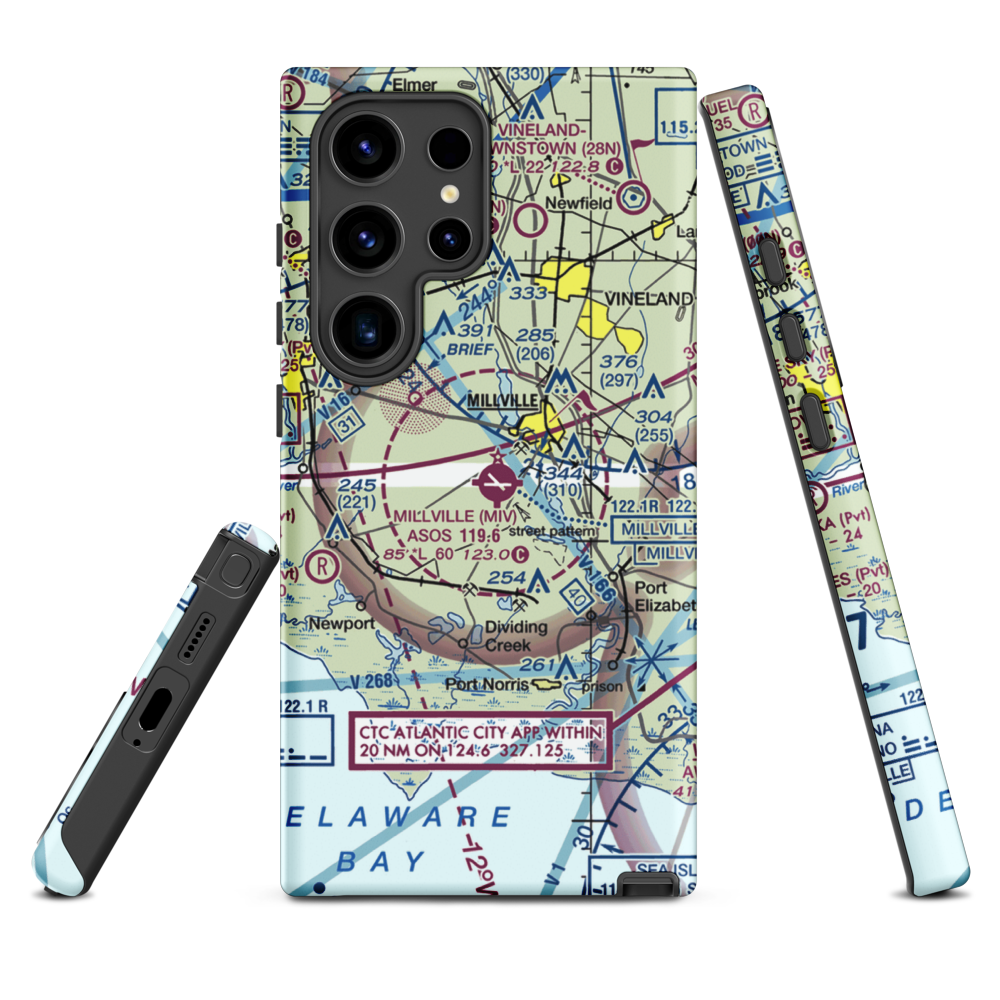 Millville Municipal Airport (MIV) VFR Sectional Samsung Phone Case Samsung Galaxy S24 Ultra model shown